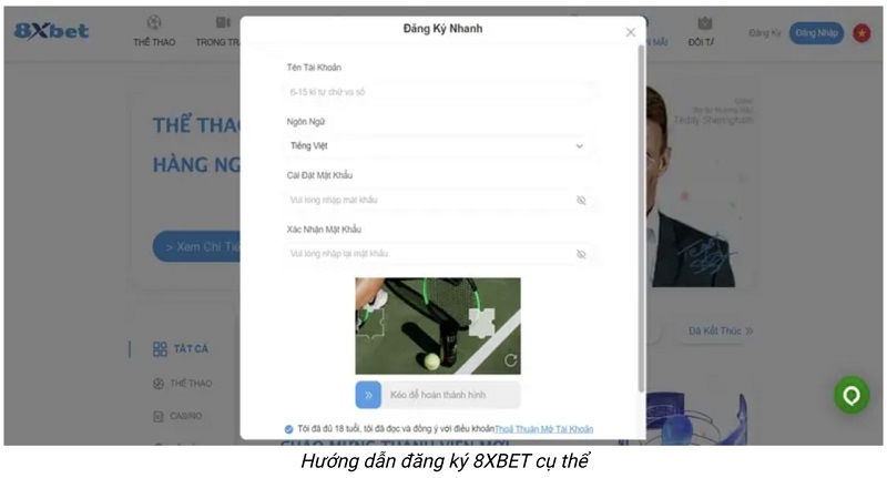 Các bước đăng ký 8xbet