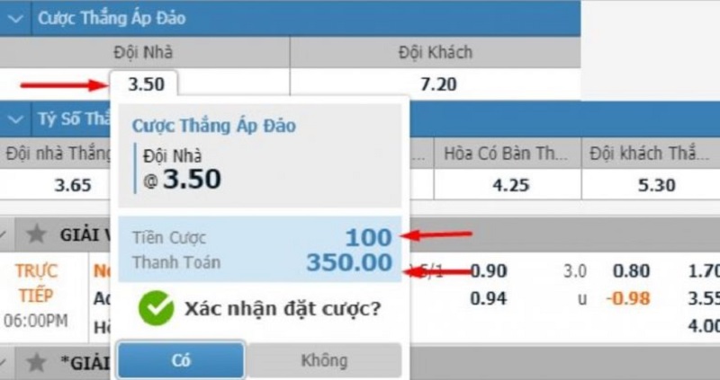 Thông tin cược thắng áp đảo